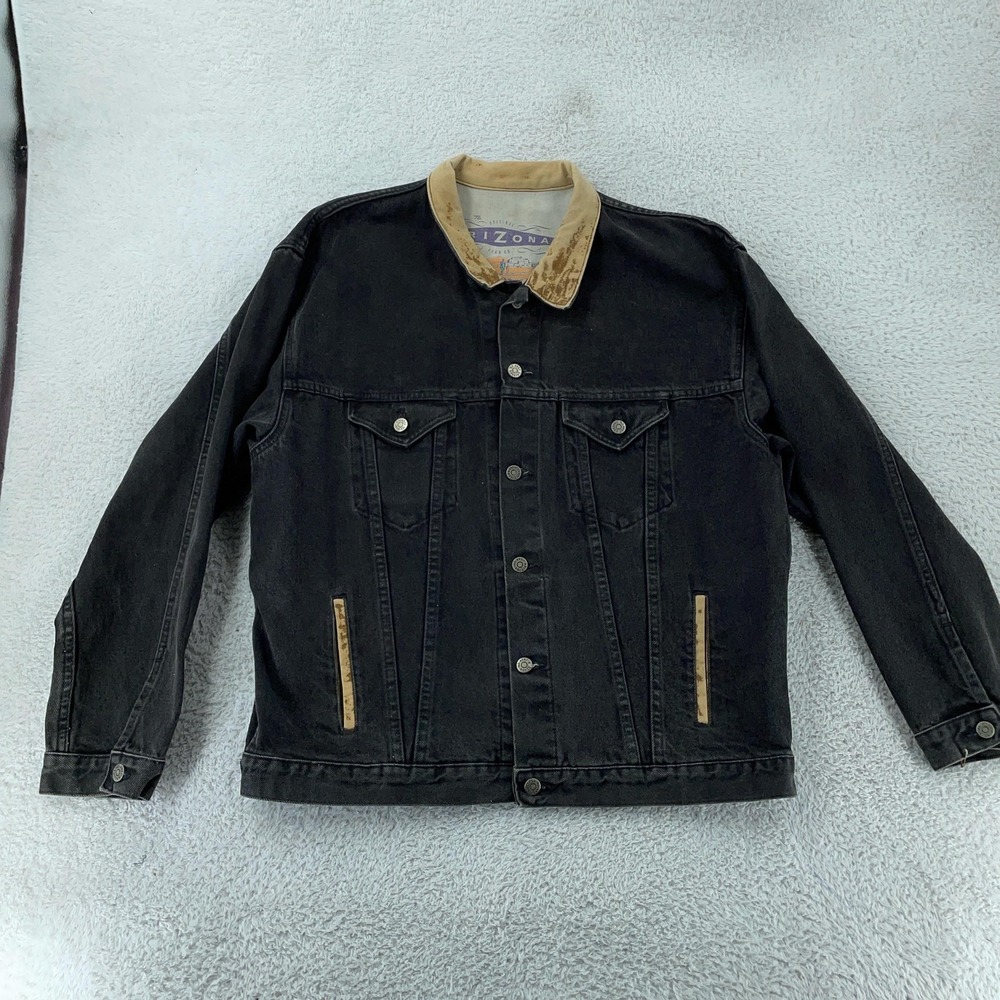 Vintage Arizona Jean Co Jacket Mens‎ Large Denim Trucker Faux Leather USA 90s